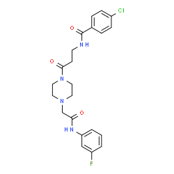ChemSpider 2D Image | 4-Chloro-N-[3-(4-{2-[(3-fluorophenyl)amino]-2-oxoethyl}-1-piperazinyl)-3-oxopropyl]benzamide | C22H24ClFN4O3