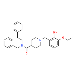 ChemSpider 2D Image | N-Benzyl-1-(3-ethoxy-2-hydroxybenzyl)-N-(2-phenylethyl)-4-piperidinecarboxamide | C30H36N2O3