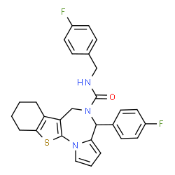 ChemSpider 2D Image | N-(4-Fluorobenzyl)-4-(4-fluorophenyl)-7,8,9,10-tetrahydro-4H-[1]benzothieno[3,2-f]pyrrolo[1,2-a][1,4]diazepine-5(6H)-carboxamide | C28H25F2N3OS