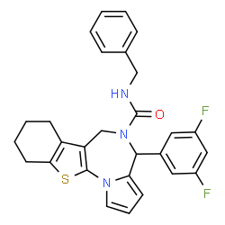 ChemSpider 2D Image | N-Benzyl-4-(3,5-difluorophenyl)-7,8,9,10-tetrahydro-4H-[1]benzothieno[3,2-f]pyrrolo[1,2-a][1,4]diazepine-5(6H)-carboxamide | C28H25F2N3OS