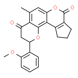ChemSpider 2D Image | 2-(2-Methoxyphenyl)-5-methyl-10,11-dihydro-2H-cyclopenta[c]pyrano[2,3-f]chromene-4,8(3H,9H)-dione | C23H20O5