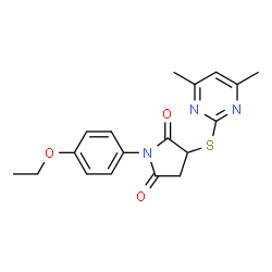 ChemSpider 2D Image | 3-[(4,6-Dimethyl-2-pyrimidinyl)sulfanyl]-1-(4-ethoxyphenyl)-2,5-pyrrolidinedione | C18H19N3O3S