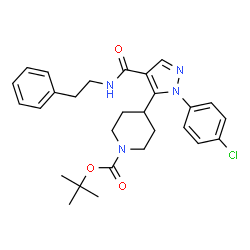 ChemSpider 2D Image | 2-Methyl-2-propanyl 4-{1-(4-chlorophenyl)-4-[(2-phenylethyl)carbamoyl]-1H-pyrazol-5-yl}-1-piperidinecarboxylate | C28H33ClN4O3
