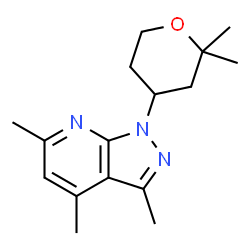 ChemSpider 2D Image | 1-(2,2-Dimethyltetrahydro-2H-pyran-4-yl)-3,4,6-trimethyl-1H-pyrazolo[3,4-b]pyridine | C16H23N3O