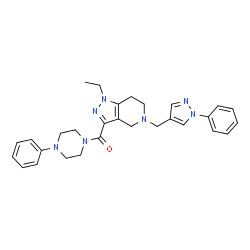 ChemSpider 2D Image | {1-Ethyl-5-[(1-phenyl-1H-pyrazol-4-yl)methyl]-4,5,6,7-tetrahydro-1H-pyrazolo[4,3-c]pyridin-3-yl}(4-phenyl-1-piperazinyl)methanone | C29H33N7O
