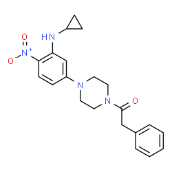 ChemSpider 2D Image | 1-{4-[3-(Cyclopropylamino)-4-nitrophenyl]-1-piperazinyl}-2-phenylethanone | C21H24N4O3