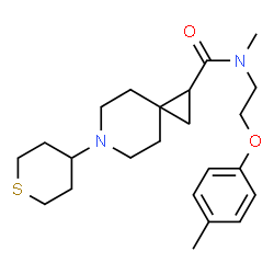 ChemSpider 2D Image | N-Methyl-N-[2-(4-methylphenoxy)ethyl]-6-(tetrahydro-2H-thiopyran-4-yl)-6-azaspiro[2.5]octane-1-carboxamide | C23H34N2O2S
