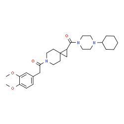 ChemSpider 2D Image | 1-{1-[(4-Cyclohexyl-1-piperazinyl)carbonyl]-6-azaspiro[2.5]oct-6-yl}-2-(3,4-dimethoxyphenyl)ethanone | C28H41N3O4