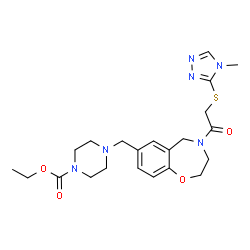 ChemSpider 2D Image | Ethyl 4-[(4-{[(4-methyl-4H-1,2,4-triazol-3-yl)sulfanyl]acetyl}-2,3,4,5-tetrahydro-1,4-benzoxazepin-7-yl)methyl]-1-piperazinecarboxylate | C22H30N6O4S