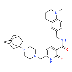 ChemSpider 2D Image | 6-{[4-(Adamantan-1-yl)-1-piperazinyl]methyl}-N-[(1-methyl-1,2,3,4-tetrahydro-6-quinolinyl)methyl]-2-oxo-1,2-dihydro-3-pyridinecarboxamide | C32H43N5O2