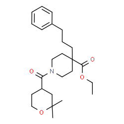 ChemSpider 2D Image | Ethyl 1-[(2,2-dimethyltetrahydro-2H-pyran-4-yl)carbonyl]-4-(3-phenylpropyl)-4-piperidinecarboxylate | C25H37NO4