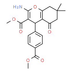 ChemSpider 2D Image | Methyl 2-amino-4-[4-(methoxycarbonyl)phenyl]-7,7-dimethyl-5-oxo-5,6,7,8-tetrahydro-4H-chromene-3-carboxylate | C21H23NO6