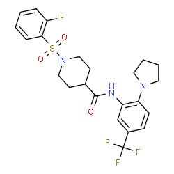ChemSpider 2D Image | 1-[(2-Fluorophenyl)sulfonyl]-N-[2-(1-pyrrolidinyl)-5-(trifluoromethyl)phenyl]-4-piperidinecarboxamide | C23H25F4N3O3S