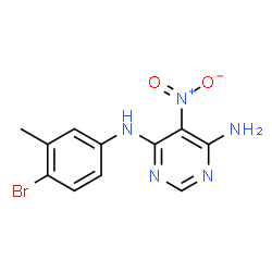 ChemSpider 2D Image | N-(4-Bromo-3-methylphenyl)-5-nitro-4,6-pyrimidinediamine | C11H10BrN5O2