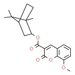 ChemSpider 2D Image | 1,7,7-Trimethylbicyclo[2.2.1]hept-2-yl 8-methoxy-2-oxo-2H-chromene-3-carboxylate | C21H24O5