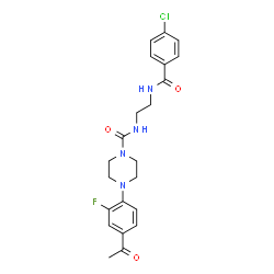 ChemSpider 2D Image | 4-(4-Acetyl-2-fluorophenyl)-N-{2-[(4-chlorobenzoyl)amino]ethyl}-1-piperazinecarboxamide | C22H24ClFN4O3