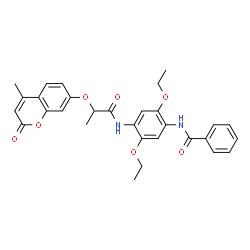 ChemSpider 2D Image | N-[2,5-Diethoxy-4-({2-[(4-methyl-2-oxo-2H-chromen-7-yl)oxy]propanoyl}amino)phenyl]benzamide | C30H30N2O7