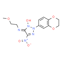 ChemSpider 2D Image | (5Z)-2-(2,3-Dihydro-1,4-benzodioxin-6-yl)-5-[(2-methoxyethyl)imino]-4-nitro-2,5-dihydro-1H-1,2,3-triazol-1-ol | C13H15N5O6