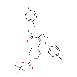 ChemSpider 2D Image | 2-Methyl-2-propanyl 4-{4-[(4-chlorobenzyl)carbamoyl]-1-(4-methylphenyl)-1H-pyrazol-5-yl}-1-piperidinecarboxylate | C28H33ClN4O3