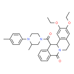 ChemSpider 2D Image | 2,3-Diethoxy-13-{[3-methyl-4-(4-methylphenyl)-1-piperazinyl]carbonyl}-5,6,13,13a-tetrahydro-8H-isoquinolino[3,2-a]isoquinolin-8-one | C34H39N3O4