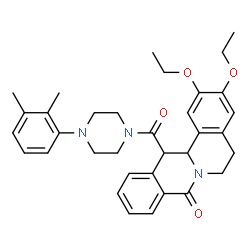 ChemSpider 2D Image | 13-{[4-(2,3-Dimethylphenyl)-1-piperazinyl]carbonyl}-2,3-diethoxy-5,6,13,13a-tetrahydro-8H-isoquinolino[3,2-a]isoquinolin-8-one | C34H39N3O4