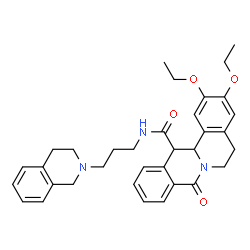 ChemSpider 2D Image | N-[3-(3,4-Dihydro-2(1H)-isoquinolinyl)propyl]-2,3-diethoxy-8-oxo-5,8,13,13a-tetrahydro-6H-isoquinolino[3,2-a]isoquinoline-13-carboxamide | C34H39N3O4
