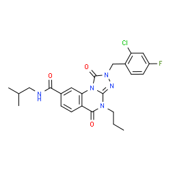 ChemSpider 2D Image | 2-(2-Chloro-4-fluorobenzyl)-N-isobutyl-1,5-dioxo-4-propyl-1,2,4,5-tetrahydro[1,2,4]triazolo[4,3-a]quinazoline-8-carboxamide | C24H25ClFN5O3