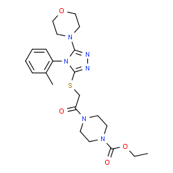 ChemSpider 2D Image | Ethyl 4-({[4-(2-methylphenyl)-5-(4-morpholinyl)-4H-1,2,4-triazol-3-yl]sulfanyl}acetyl)-1-piperazinecarboxylate | C22H30N6O4S