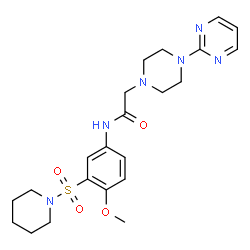 ChemSpider 2D Image | N-[4-Methoxy-3-(1-piperidinylsulfonyl)phenyl]-2-[4-(2-pyrimidinyl)-1-piperazinyl]acetamide | C22H30N6O4S