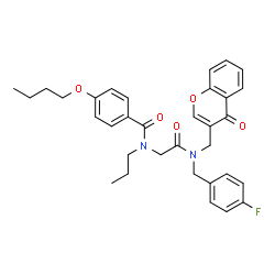 ChemSpider 2D Image | 4-Butoxy-N-(2-{(4-fluorobenzyl)[(4-oxo-4H-chromen-3-yl)methyl]amino}-2-oxoethyl)-N-propylbenzamide | C33H35FN2O5