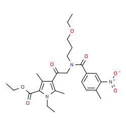 ChemSpider 2D Image | Ethyl 4-[N-(3-ethoxypropyl)-N-(4-methyl-3-nitrobenzoyl)glycyl]-1-ethyl-3,5-dimethyl-1H-pyrrole-2-carboxylate | C26H35N3O7