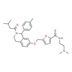 ChemSpider 2D Image | N-[2-(Dimethylamino)ethyl]-5-({[2-(3-methylbutanoyl)-1-(4-methylphenyl)-1,2,3,4-tetrahydro-7-isoquinolinyl]oxy}methyl)-2-furamide | C31H39N3O4