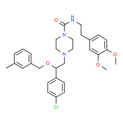 ChemSpider 2D Image | 4-{2-(4-Chlorophenyl)-2-[(3-methylbenzyl)oxy]ethyl}-N-[2-(3,4-dimethoxyphenyl)ethyl]-1-piperazinecarboxamide | C31H38ClN3O4