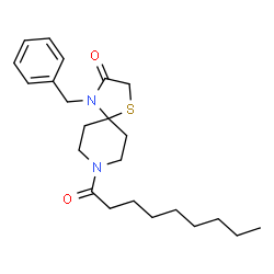 ChemSpider 2D Image | 4-Benzyl-8-nonanoyl-1-thia-4,8-diazaspiro[4.5]decan-3-one | C23H34N2O2S