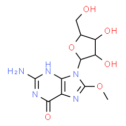ChemSpider 2D Image | 2-Amino-8-methoxy-9-pentofuranosyl-3,9-dihydro-6H-purin-6-one | C11H15N5O6