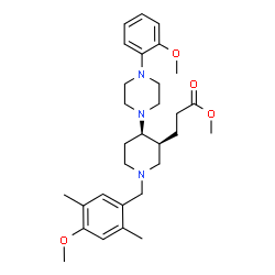 ChemSpider 2D Image | Methyl 3-{(3S,4R)-1-(4-methoxy-2,5-dimethylbenzyl)-4-[4-(2-methoxyphenyl)-1-piperazinyl]-3-piperidinyl}propanoate | C30H43N3O4