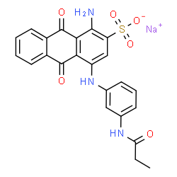 ChemSpider 2D Image | Sodium 1-amino-9,10-dioxo-4-{[3-(propionylamino)phenyl]amino}-9,10-dihydro-2-anthracenesulfonate | C23H18N3NaO6S
