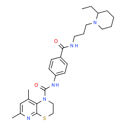 ChemSpider 2D Image | N-(4-{[3-(2-Ethyl-1-piperidinyl)propyl]carbamoyl}phenyl)-6,8-dimethyl-2,3-dihydro-1H-pyrido[2,3-b][1,4]thiazine-1-carboxamide | C27H37N5O2S