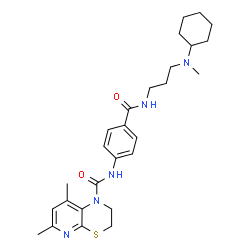 ChemSpider 2D Image | N-[4-({3-[Cyclohexyl(methyl)amino]propyl}carbamoyl)phenyl]-6,8-dimethyl-2,3-dihydro-1H-pyrido[2,3-b][1,4]thiazine-1-carboxamide | C27H37N5O2S