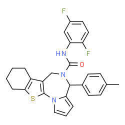 ChemSpider 2D Image | N-(2,5-Difluorophenyl)-4-(4-methylphenyl)-7,8,9,10-tetrahydro-4H-[1]benzothieno[3,2-f]pyrrolo[1,2-a][1,4]diazepine-5(6H)-carboxamide | C28H25F2N3OS