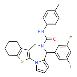 ChemSpider 2D Image | 4-(3,5-Difluorophenyl)-N-(4-methylphenyl)-7,8,9,10-tetrahydro-4H-[1]benzothieno[3,2-f]pyrrolo[1,2-a][1,4]diazepine-5(6H)-carboxamide | C28H25F2N3OS
