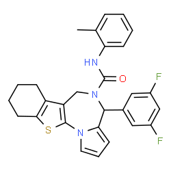 ChemSpider 2D Image | 4-(3,5-Difluorophenyl)-N-(2-methylphenyl)-7,8,9,10-tetrahydro-4H-[1]benzothieno[3,2-f]pyrrolo[1,2-a][1,4]diazepine-5(6H)-carboxamide | C28H25F2N3OS