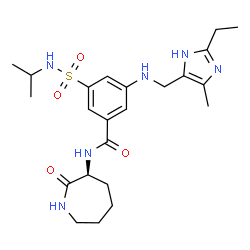 ChemSpider 2D Image | 3-{[(2-Ethyl-4-methyl-1H-imidazol-5-yl)methyl]amino}-5-(isopropylsulfamoyl)-N-[(3S)-2-oxo-3-azepanyl]benzamide | C23H34N6O4S