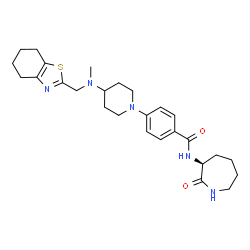 ChemSpider 2D Image | 4-{4-[Methyl(4,5,6,7-tetrahydro-1,3-benzothiazol-2-ylmethyl)amino]-1-piperidinyl}-N-[(3S)-2-oxo-3-azepanyl]benzamide | C27H37N5O2S