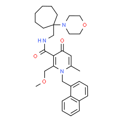 ChemSpider 2D Image | 2-(Methoxymethyl)-6-methyl-N-{[1-(4-morpholinyl)cycloheptyl]methyl}-1-(1-naphthylmethyl)-4-oxo-1,4-dihydro-3-pyridinecarboxamide | C32H41N3O4