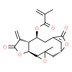 ChemSpider 2D Image | (1R,6S,10R,11S)-3-Methyl-9-methylene-8,14-dioxo-4,7,15-trioxatetracyclo[11.2.1.0~3,5~.0~6,10~]hexadec-13(16)-en-11-yl methacrylate | C19H20O7