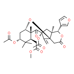 ChemSpider 2D Image | Methyl [(1R,3S,5R,7S,8R,10R,12S,13S)-5,10-diacetoxy-13-(3-furyl)-6,6,8,12-tetramethyl-17-methylene-9,15-dioxo-2,14-dioxatetracyclo[8.6.1.0~1,12~.0~3,8~]heptadec-7-yl]acetate | C31H38O11