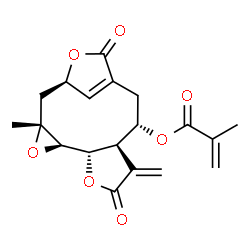 ChemSpider 2D Image | (1R,3R,5R,6S,10R,11S)-3-Methyl-9-methylene-8,14-dioxo-4,7,15-trioxatetracyclo[11.2.1.0~3,5~.0~6,10~]hexadec-13(16)-en-11-yl methacrylate | C19H20O7