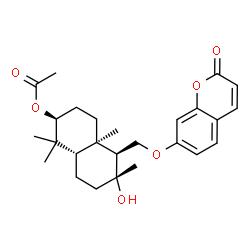ChemSpider 2D Image | (2S,4aR,5S,6R,8aS)-6-Hydroxy-1,1,4a,6-tetramethyl-5-{[(2-oxo-2H-chromen-7-yl)oxy]methyl}decahydro-2-naphthalenyl acetate | C26H34O6