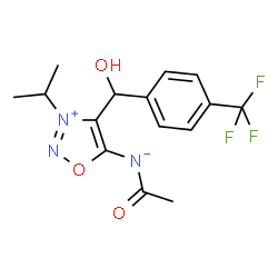 ChemSpider 2D Image | Acetyl(4-{hydroxy[4-(trifluoromethyl)phenyl]methyl}-3-isopropyl-1,2,3-oxadiazol-3-ium-5-yl)azanide | C15H16F3N3O3